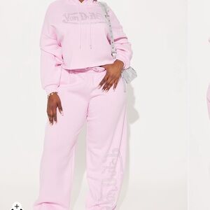 NWT: Plus Size Von Dutch Pink Rhinestone Hoodie and Sweatpants Set